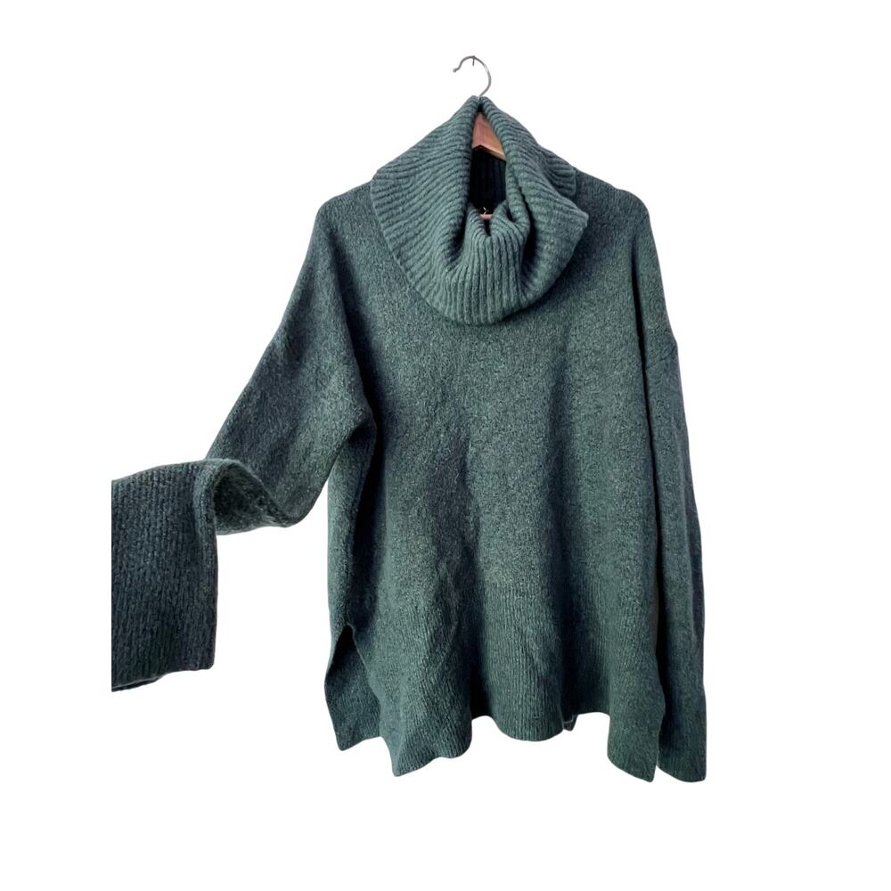 Nanette Lepore Cowl Neck Wool Knit Tunic Sweater Forest Green Sz Large